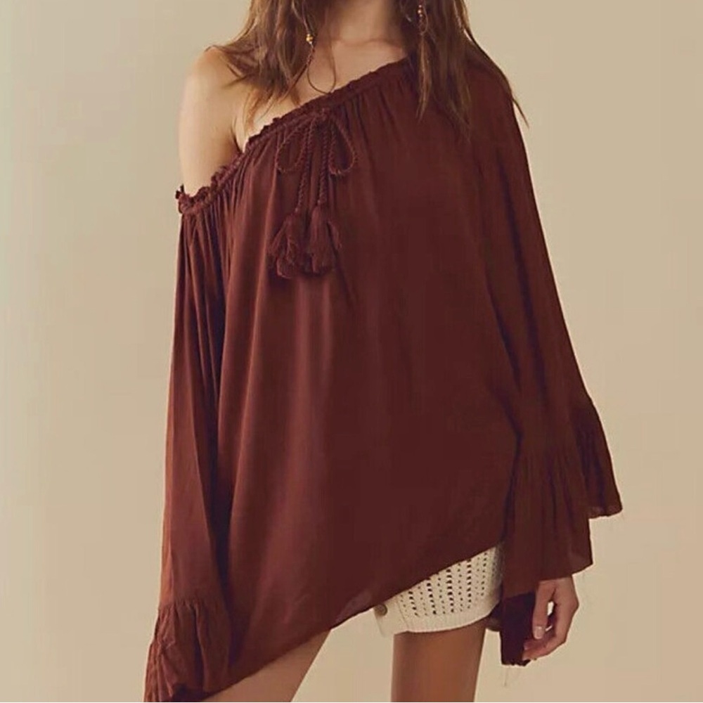Free people here to stay poncho ruffle tunic
